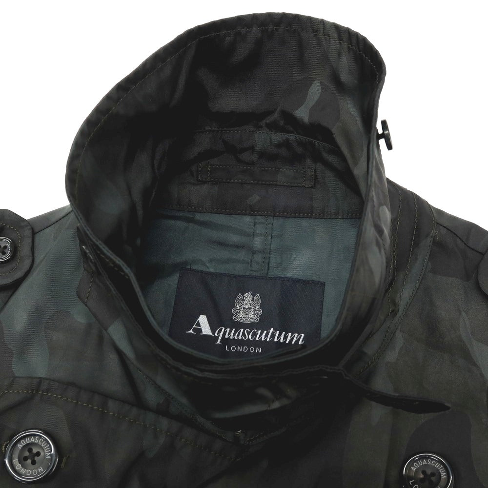 【中古】アクアスキュータム Aquascutum ナイロン カモフラ トレンチコート ダークブルーグリーン系【サイズ42】【 状態ランクC 】【 メンズ 】