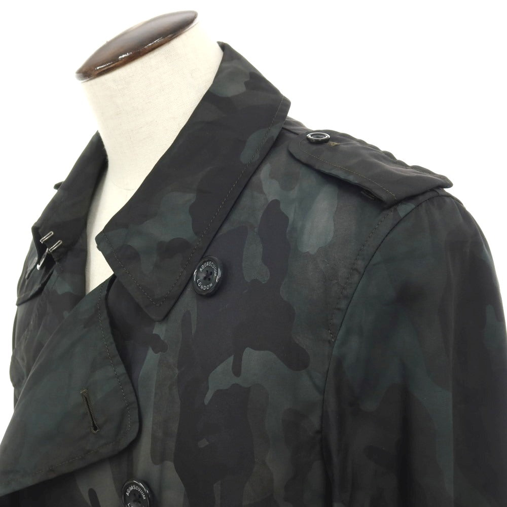 【中古】アクアスキュータム Aquascutum ナイロン カモフラ トレンチコート ダークブルーグリーン系【サイズ42】【 状態ランクC 】【 メンズ 】