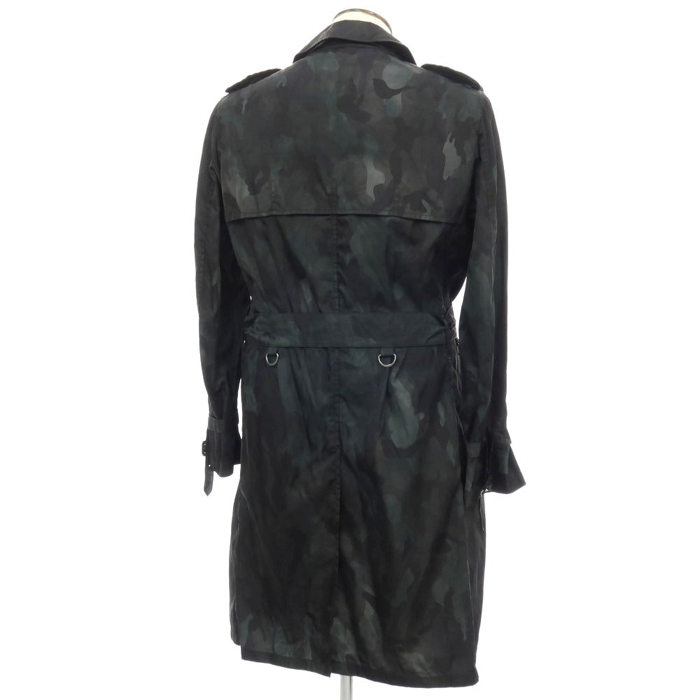 【中古】アクアスキュータム Aquascutum ナイロン カモフラ トレンチコート ダークブルーグリーン系【サイズ42】【 状態ランクC 】【 メンズ 】