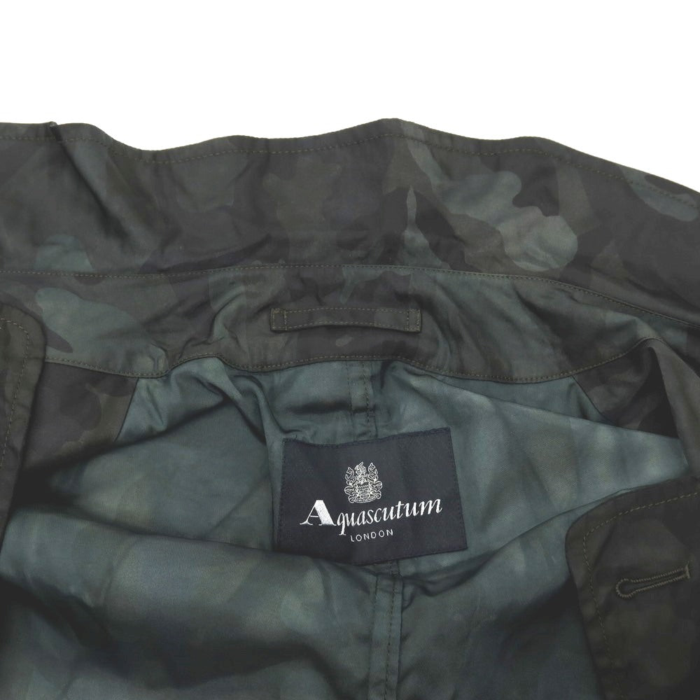 【中古】アクアスキュータム Aquascutum ナイロン カモフラ トレンチコート ダークブルーグリーン系【サイズ42】【 状態ランクC 】【 メンズ 】