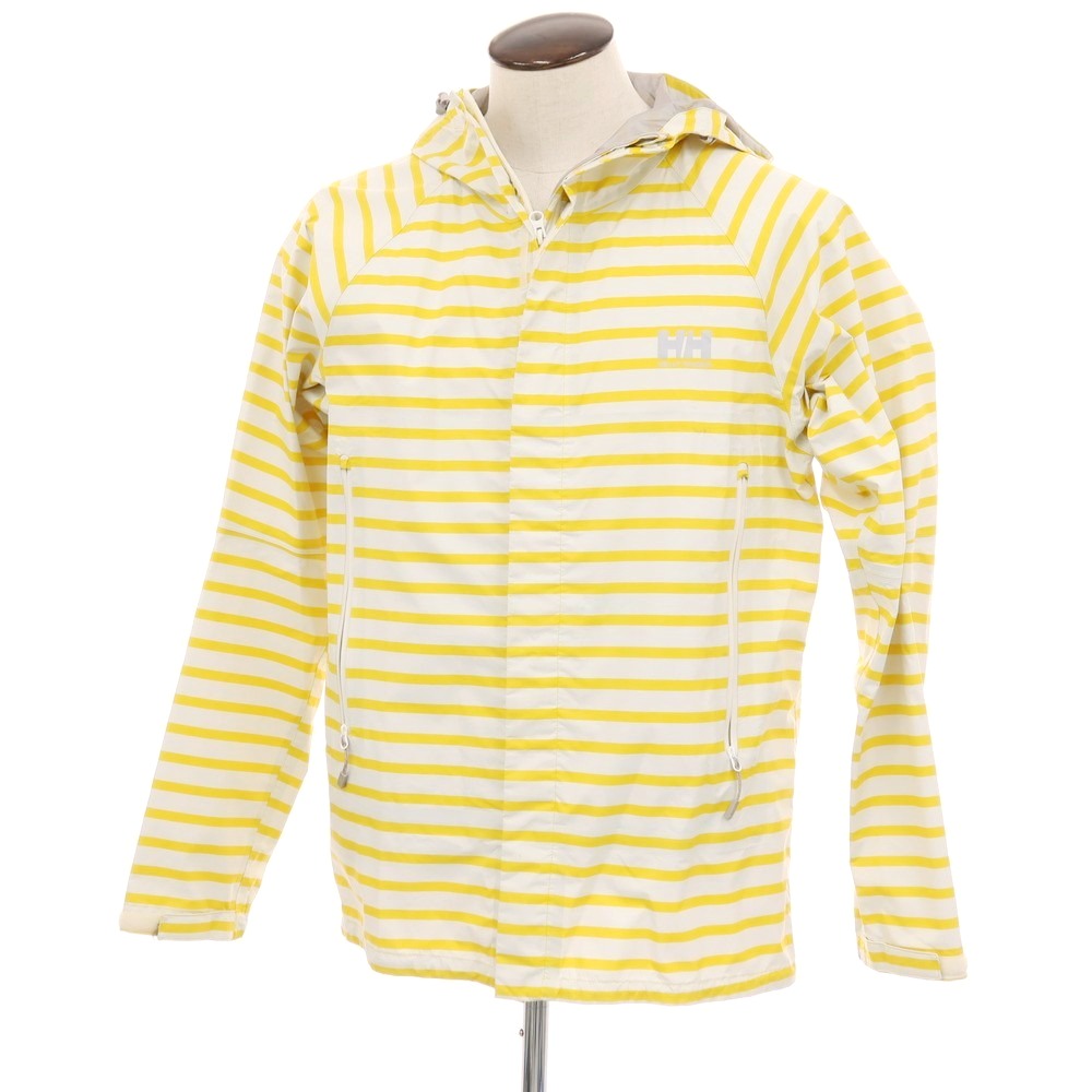 【中古】ヘリーハンセン HELLY HANSEN ナイロン ボーダー フーデッドレインブルゾン ホワイトxイエロー【 サイズXL 】【 状態ランクC 】【 メンズ 】 [APD]