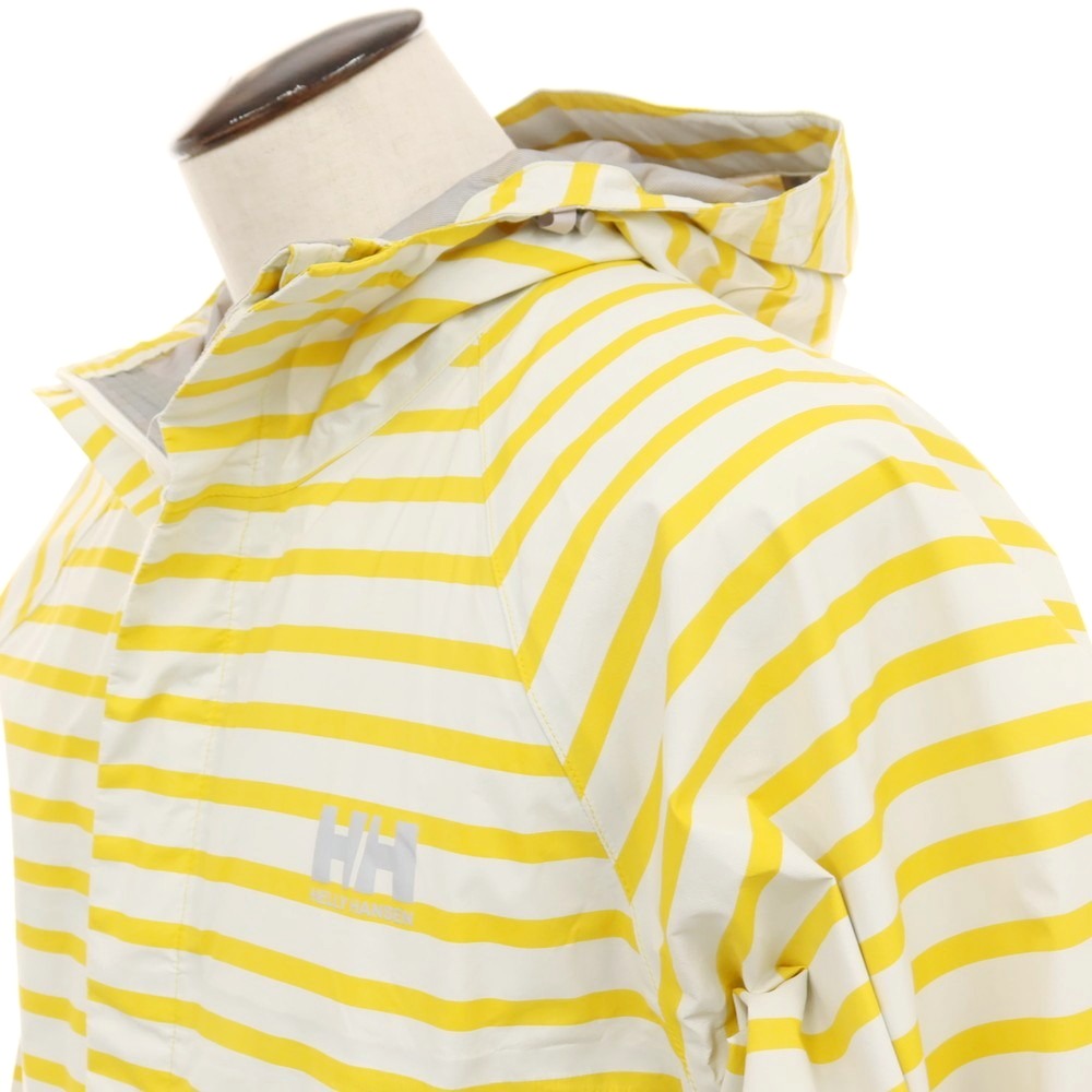 【中古】ヘリーハンセン HELLY HANSEN ナイロン ボーダー フーデッドレインブルゾン ホワイトxイエロー【 サイズXL 】【 状態ランクC 】【 メンズ 】 [APD]