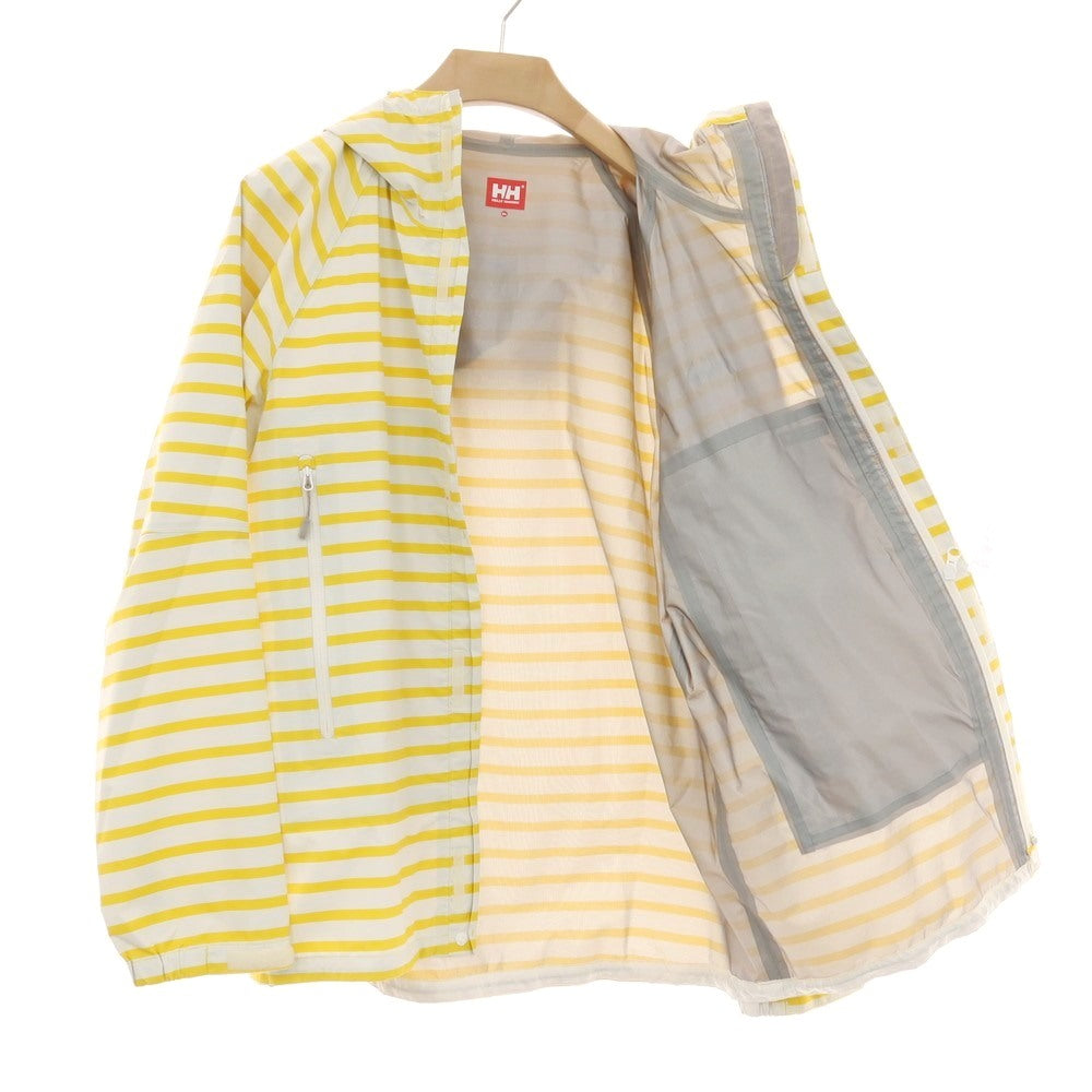 【中古】ヘリーハンセン HELLY HANSEN ナイロン ボーダー フーデッドレインブルゾン ホワイトxイエロー【サイズXL】【 状態ランクC 】【 メンズ 】