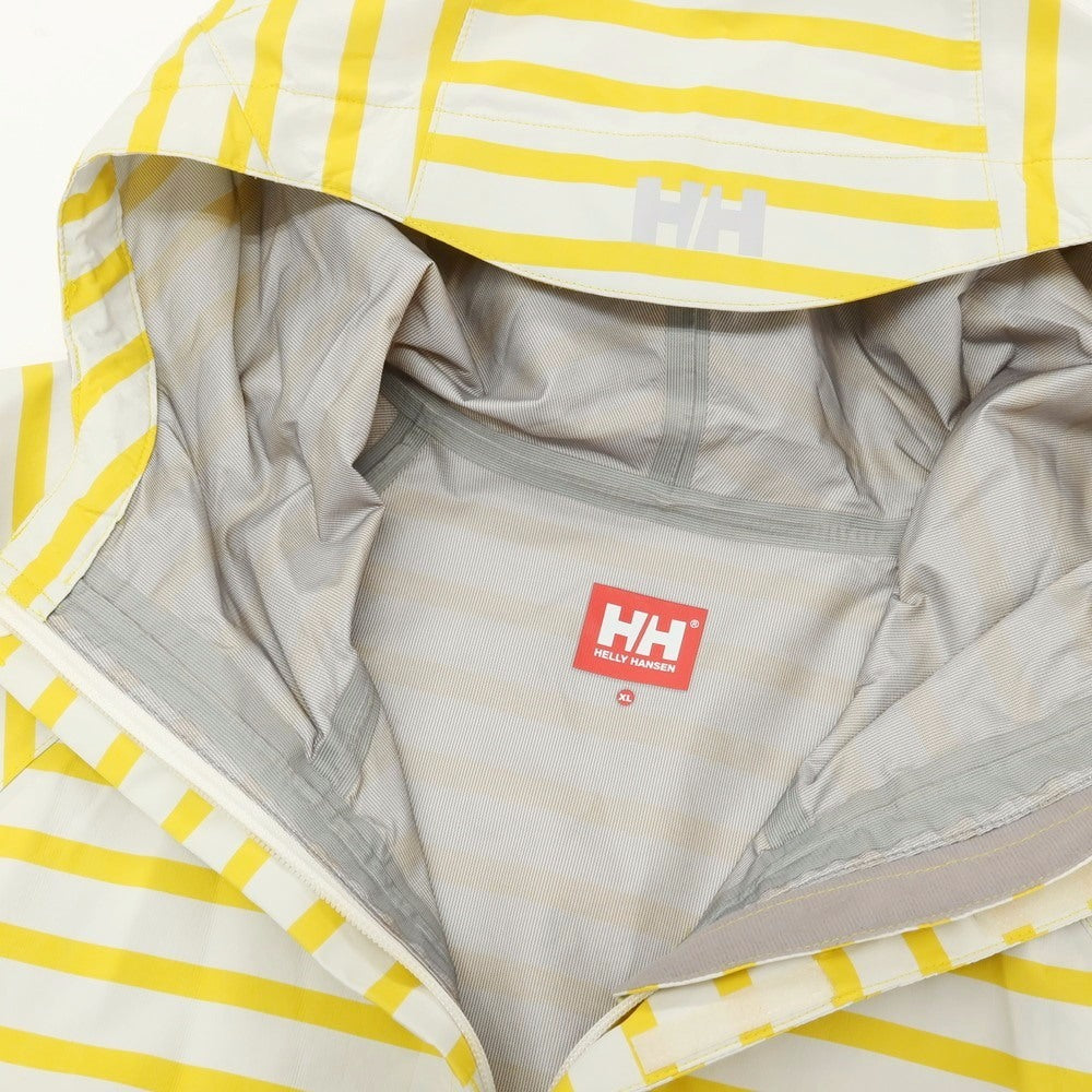 【中古】ヘリーハンセン HELLY HANSEN ナイロン ボーダー フーデッドレインブルゾン ホワイトxイエロー【 サイズXL 】【 状態ランクC 】【 メンズ 】 [APD]