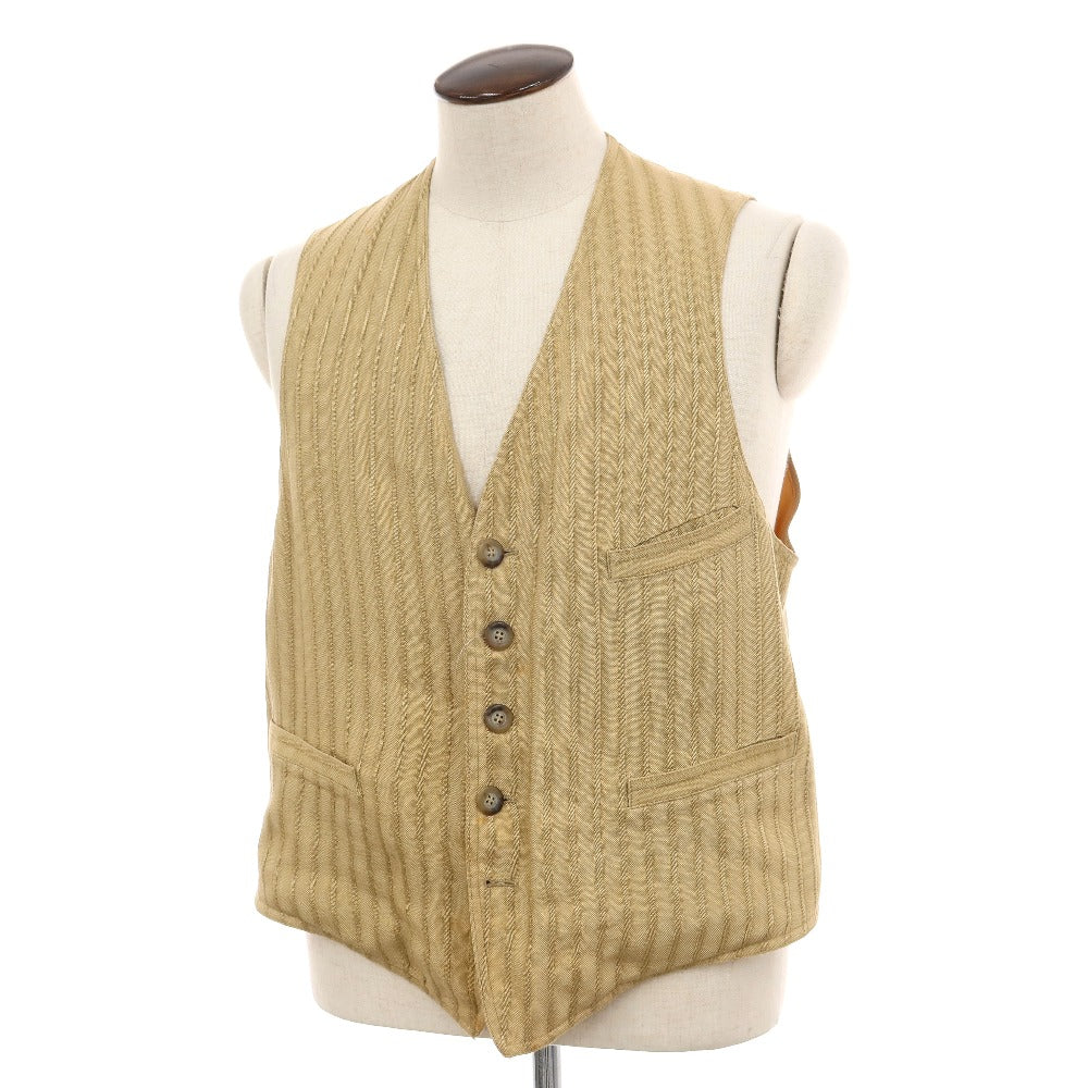 【中古】ジョルジオアルマーニ GIORGIO ARMANI レーヨンリネン ジャカード ストライプ カジュアル系ジレ ベスト ベージュ【サイズ50】【 状態ランクD 】【 メンズ 】