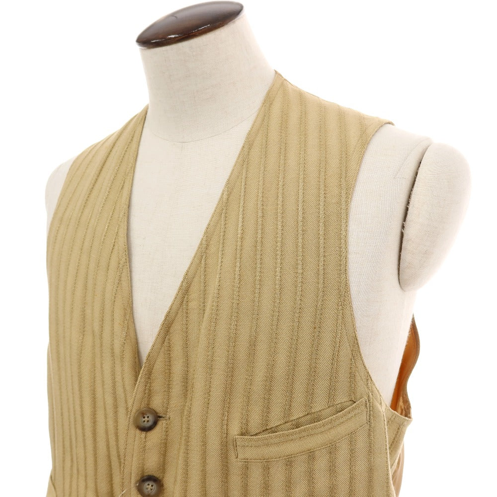 【中古】ジョルジオアルマーニ GIORGIO ARMANI レーヨンリネン ジャカード ストライプ カジュアル系ジレ ベスト ベージュ【サイズ50】【 状態ランクD 】【 メンズ 】