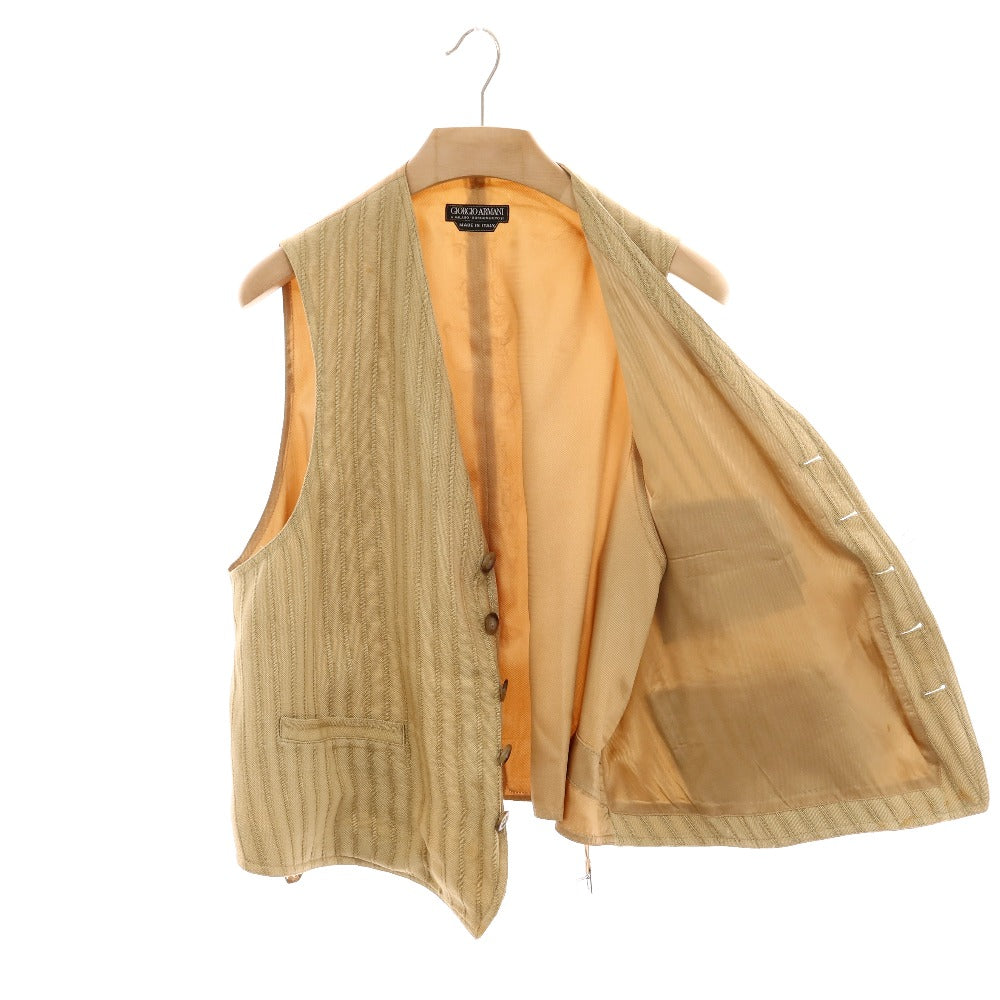 【中古】ジョルジオアルマーニ GIORGIO ARMANI レーヨンリネン ジャカード ストライプ カジュアル系ジレ ベスト ベージュ【サイズ50】【 状態ランクD 】【 メンズ 】