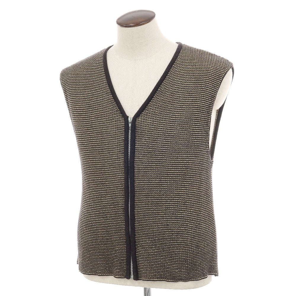 【中古】ジョルジオアルマーニ GIORGIO ARMANI コットンレーヨン ジップアップ ニットベスト ブラックxベージュ【サイズ52】【 状態ランクC 】【 メンズ 】