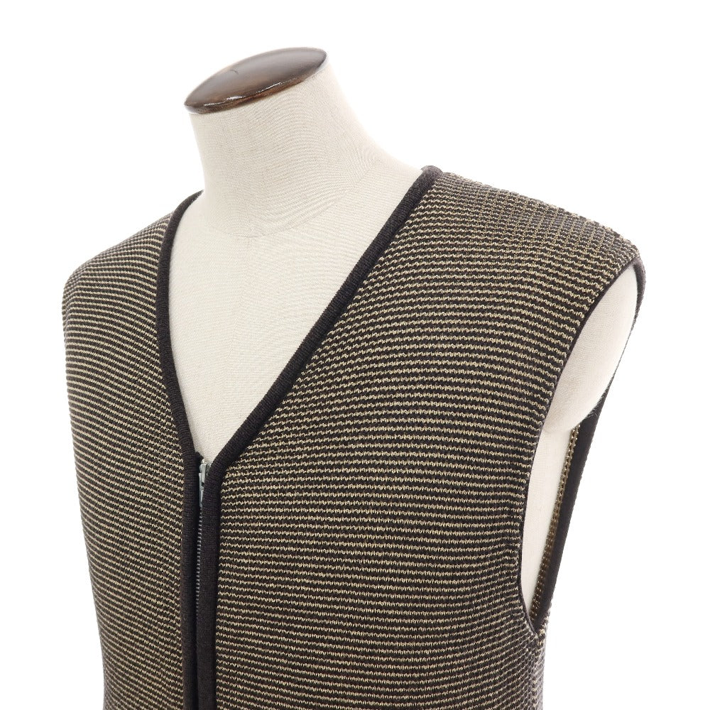 【中古】ジョルジオアルマーニ GIORGIO ARMANI コットンレーヨン ジップアップ ニットベスト ブラックxベージュ【サイズ52】【 状態ランクC 】【 メンズ 】