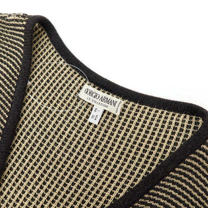 【中古】ジョルジオアルマーニ GIORGIO ARMANI コットンレーヨン ジップアップ ニットベスト ブラックxベージュ【サイズ52】【 状態ランクC 】【 メンズ 】