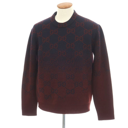 【中古】グッチ GUCCI ウール GGロゴ ジャカード クルーネック プルオーバーニット ネイビーxボルドー【サイズM】【 状態ランクA 】【 メンズ 】
