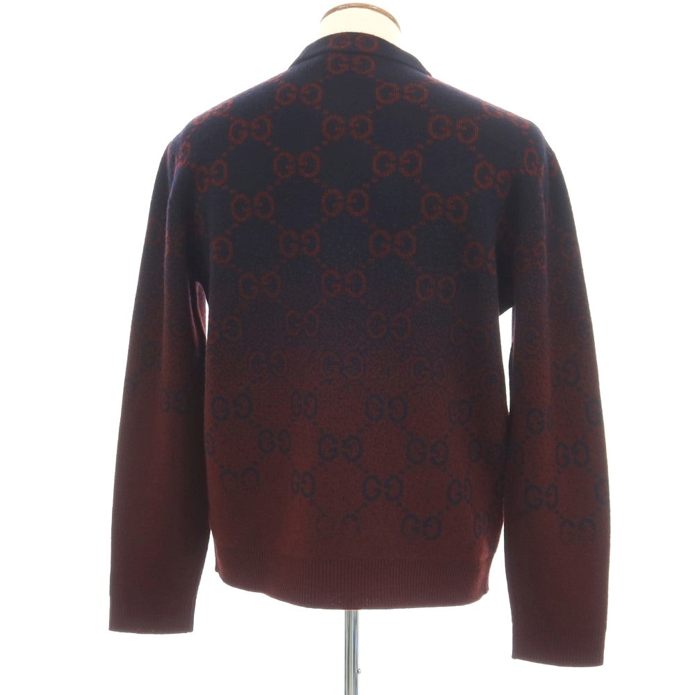 【中古】グッチ GUCCI ウール GGロゴ ジャカード クルーネック プルオーバーニット ネイビーxボルドー【サイズM】【 状態ランクA 】【 メンズ 】