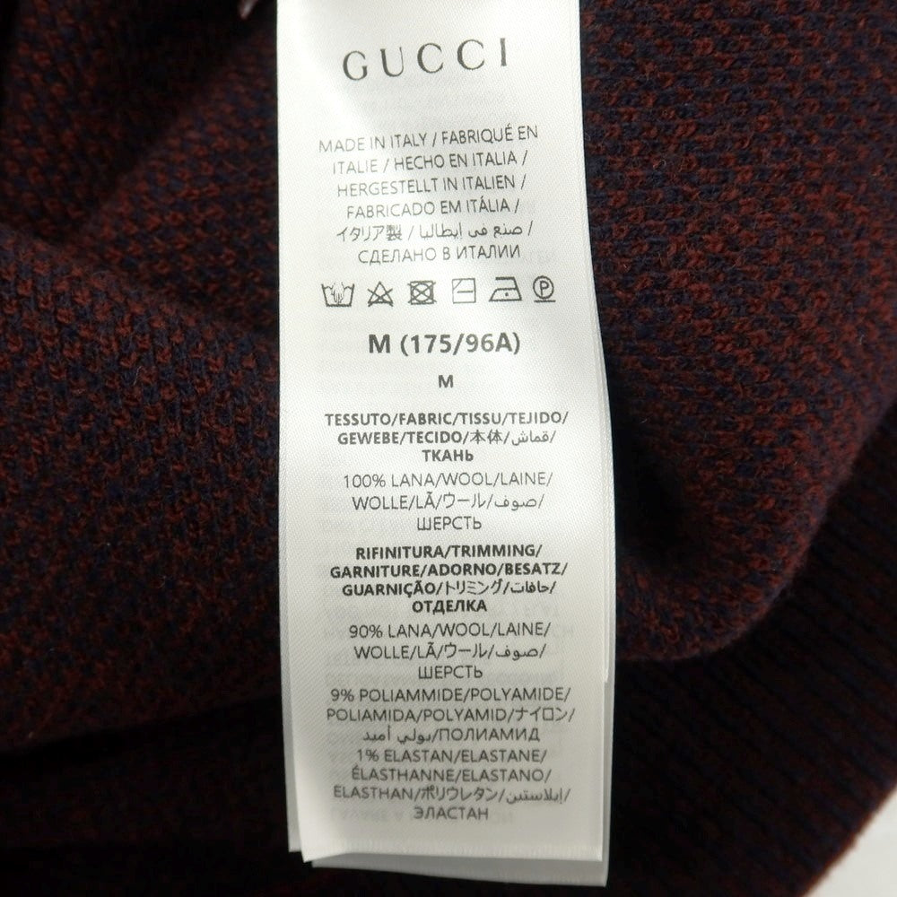 【中古】グッチ GUCCI ウール GGロゴ ジャカード クルーネック プルオーバーニット ネイビーxボルドー【サイズM】【 状態ランクA 】【 メンズ 】
