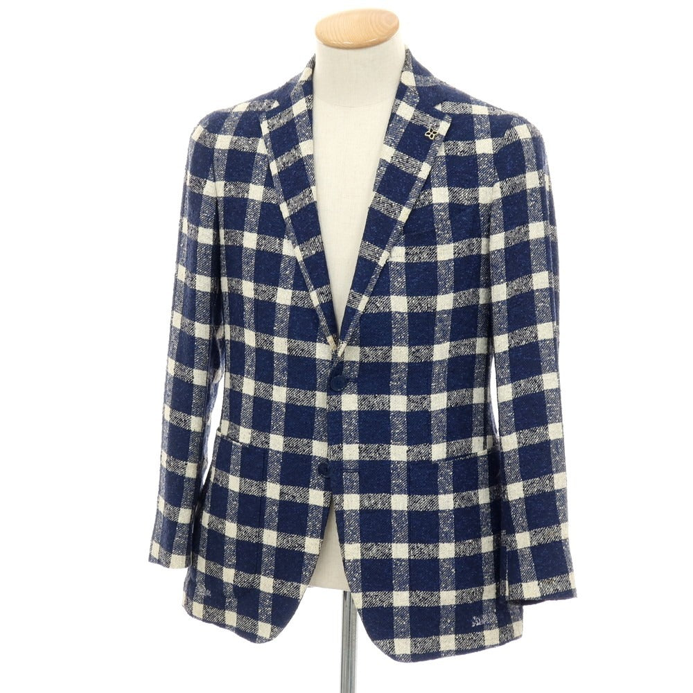 【中古】タリアトーレ TAGLIATORE リネンナイロン チェック 2B カジュアルジャケット ネイビーxホワイト【サイズ44】【 状態ランクD 】【 メンズ 】