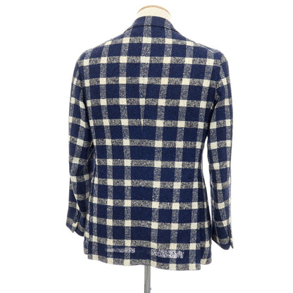 【中古】タリアトーレ TAGLIATORE リネンナイロン チェック 2B カジュアルジャケット ネイビーxホワイト【サイズ44】【 状態ランクD 】【 メンズ 】