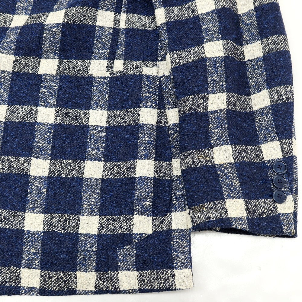 【中古】タリアトーレ TAGLIATORE リネンナイロン チェック 2B カジュアルジャケット ネイビーxホワイト【サイズ44】【 状態ランクD 】【 メンズ 】