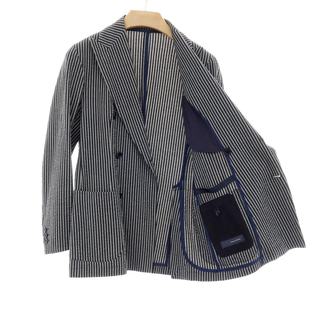 【中古】タリアトーレ TAGLIATORE ストレッチ コットンナイロン サッカー ストライプ ダブル6B カジュアルジャケット ネイビーxグレー【サイズ42】【メンズ】 中古】タリアトーレ TAGLIATORE ストレッチ コットンナイロン サッカー