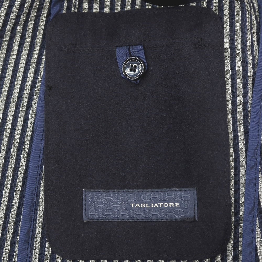 【中古】タリアトーレ TAGLIATORE ストレッチ コットンナイロン サッカー ストライプ ダブル6B カジュアルジャケット ネイビーxグレー【サイズ42】【 状態ランクC 】【 メンズ 】
