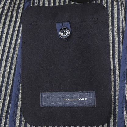 【中古】タリアトーレ TAGLIATORE ストレッチ コットンナイロン サッカー ストライプ ダブル6B カジュアルジャケット ネイビーxグレー【サイズ42】【 状態ランクC 】【 メンズ 】