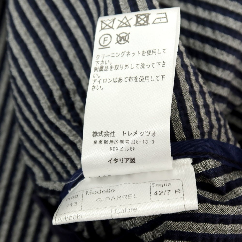【中古】タリアトーレ TAGLIATORE ストレッチ コットンナイロン サッカー ストライプ ダブル6B カジュアルジャケット ネイビーxグレー【サイズ42】【 状態ランクC 】【 メンズ 】