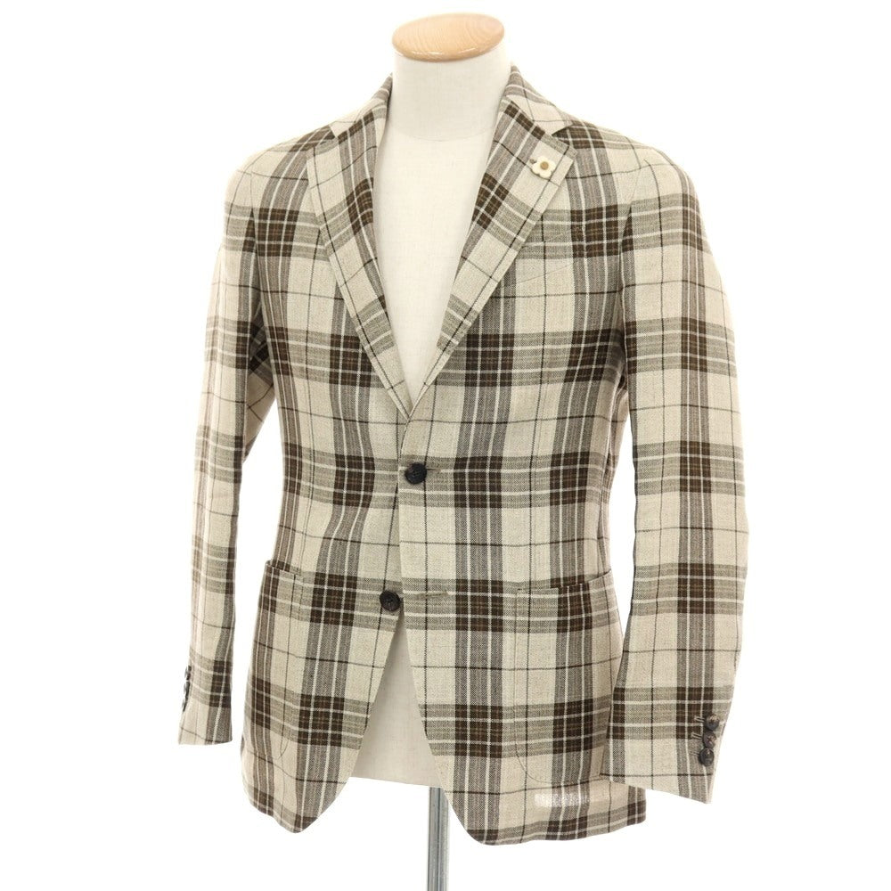 【中古】ラルディーニ LARDINI ウールリネン チェック 3B テーラードジャケット ベージュ【サイズ42】【 状態ランクB 】【 メンズ 】