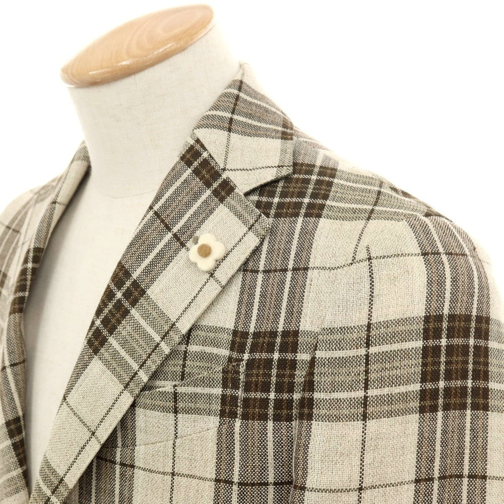 【中古】ラルディーニ LARDINI ウールリネン チェック 3B テーラードジャケット ベージュ【サイズ42】【 状態ランクB 】【 メンズ 】
