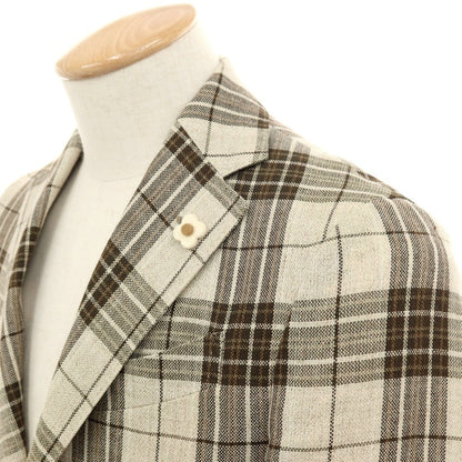 【中古】ラルディーニ LARDINI ウールリネン チェック 3B テーラードジャケット ベージュ【サイズ42】【 状態ランクB 】【 メンズ 】