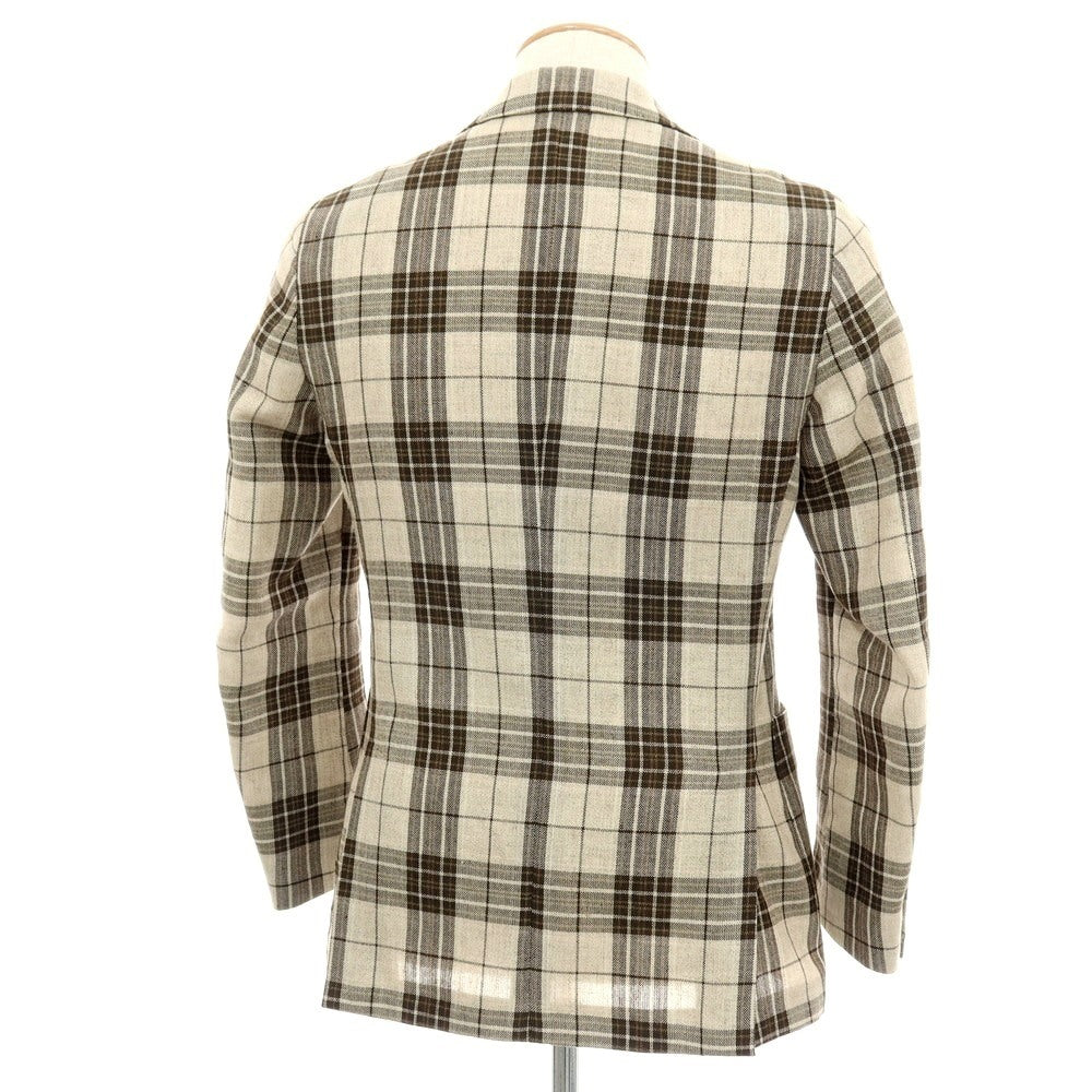 【中古】ラルディーニ LARDINI ウールリネン チェック 3B テーラードジャケット ベージュ【サイズ42】【 状態ランクB 】【 メンズ 】