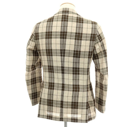 【中古】ラルディーニ LARDINI ウールリネン チェック 3B テーラードジャケット ベージュ【サイズ42】【 状態ランクB 】【 メンズ 】