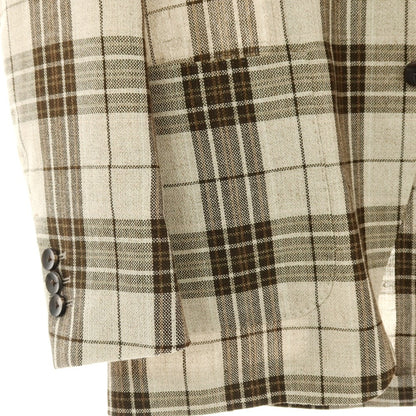 【中古】ラルディーニ LARDINI ウールリネン チェック 3B テーラードジャケット ベージュ【サイズ42】【 状態ランクB 】【 メンズ 】