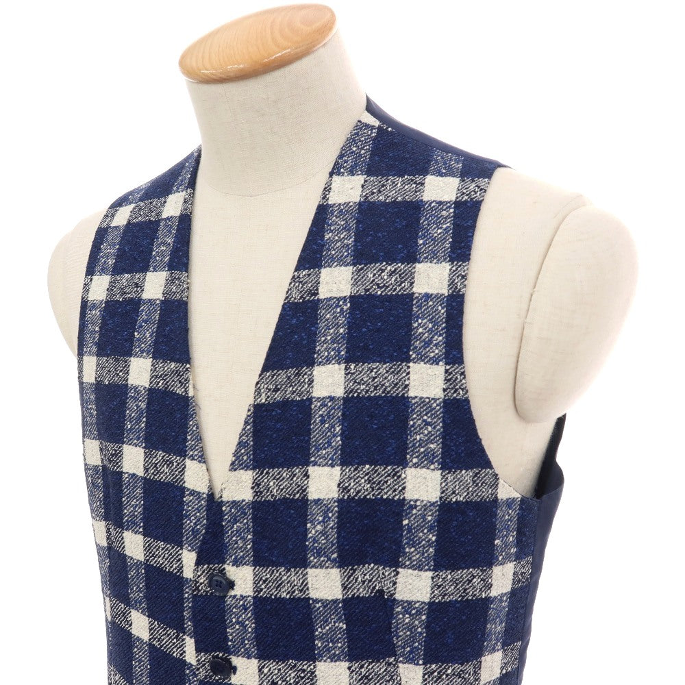 【中古】タリアトーレ TAGLIATORE リネンナイロン チェック ドレス系ジレ ベスト ネイビーxホワイト【サイズ44】【 状態ランクC 】【 メンズ 】
