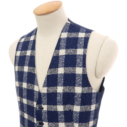 【中古】タリアトーレ TAGLIATORE リネンナイロン チェック ドレス系ジレ ベスト ネイビーxホワイト【サイズ44】【 状態ランクC 】【 メンズ 】