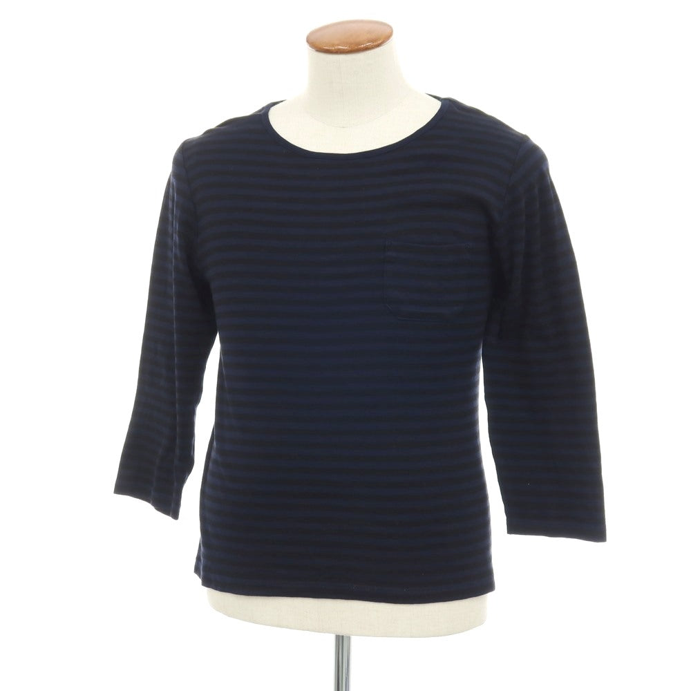 【SALE30%OFF/返品不可】【中古】ルトロワ Letroyes コットン ボーダー クルーネック 7分袖ポケットTシャツ ネイビーxブラック【 サイズM 】【 状態ランクB 】【 メンズ 】