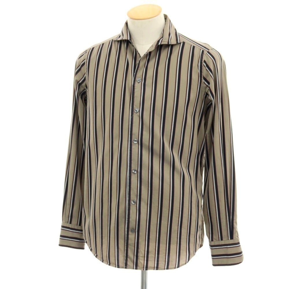 【中古】マテウッチ Matteucci コットン ストライプ カジュアルシャツ カーキ系xレッド【サイズ37】【 状態ランクC 】【 メンズ 】