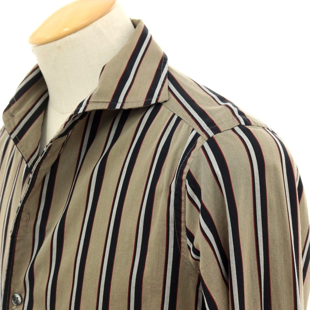 【中古】マテウッチ Matteucci コットン ストライプ カジュアルシャツ カーキ系xレッド【サイズ37】【 状態ランクC 】【 メンズ 】