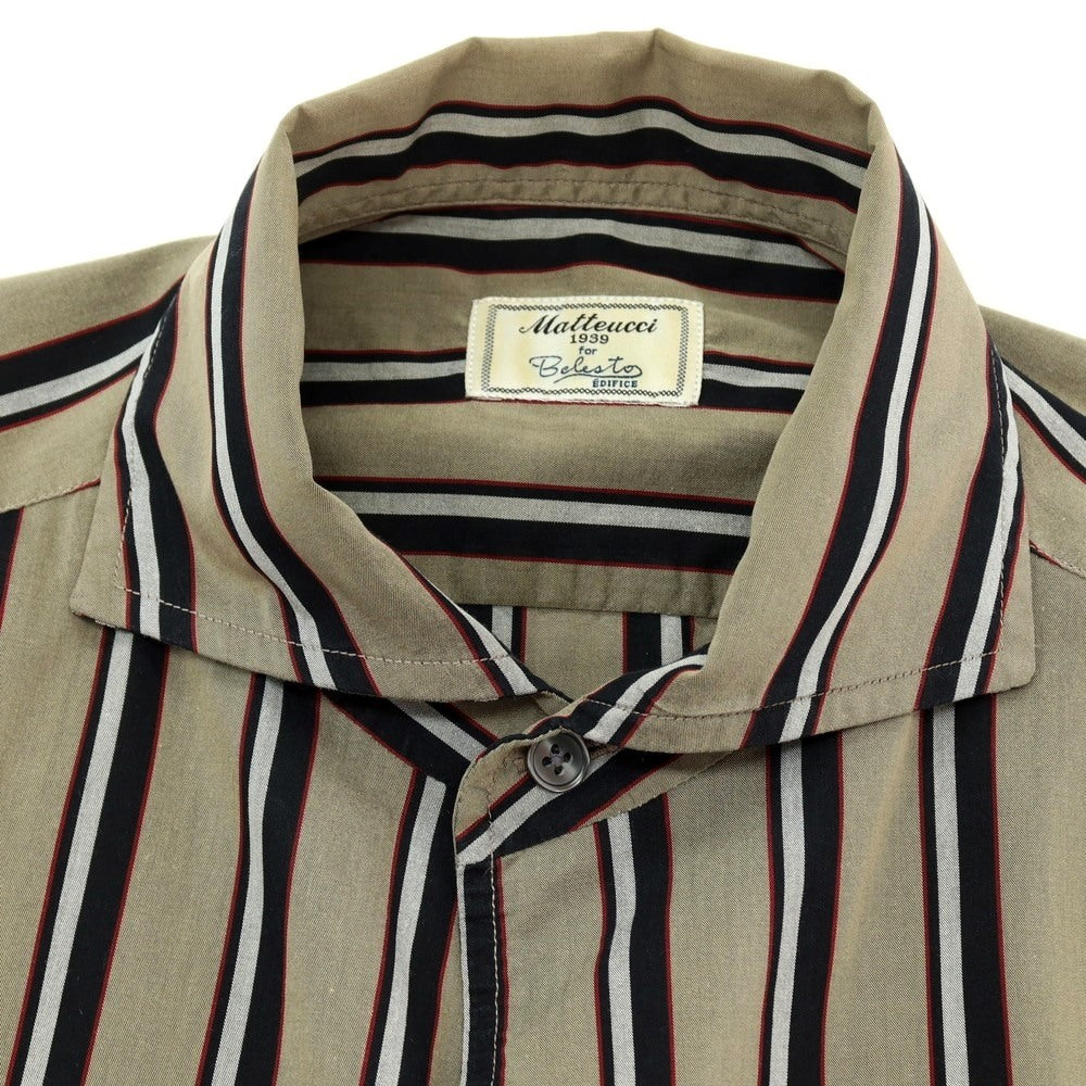 【中古】マテウッチ Matteucci コットン ストライプ カジュアルシャツ カーキ系xレッド【サイズ37】【 状態ランクC 】【 メンズ 】
