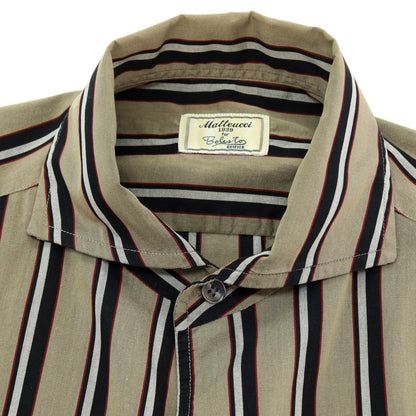 【中古】マテウッチ Matteucci コットン ストライプ カジュアルシャツ カーキ系xレッド【サイズ37】【 状態ランクC 】【 メンズ 】