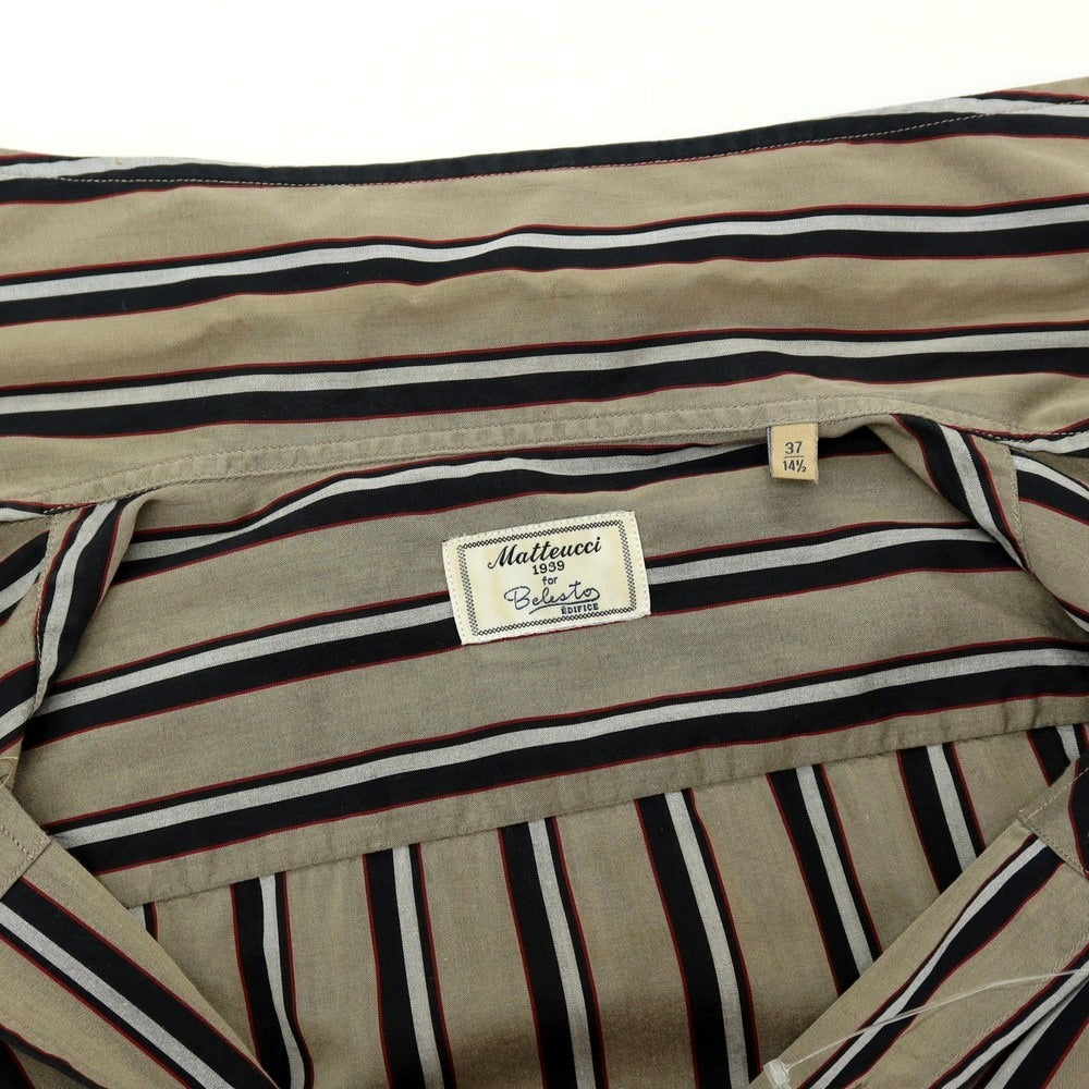 【中古】マテウッチ Matteucci コットン ストライプ カジュアルシャツ カーキ系xレッド【サイズ37】【 状態ランクC 】【 メンズ 】