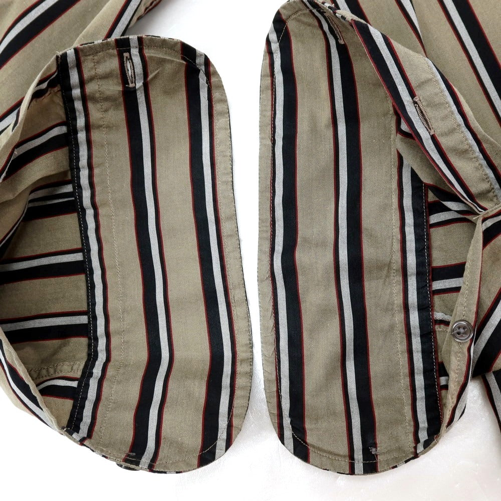 【中古】マテウッチ Matteucci コットン ストライプ カジュアルシャツ カーキ系xレッド【サイズ37】【 状態ランクC 】【 メンズ 】