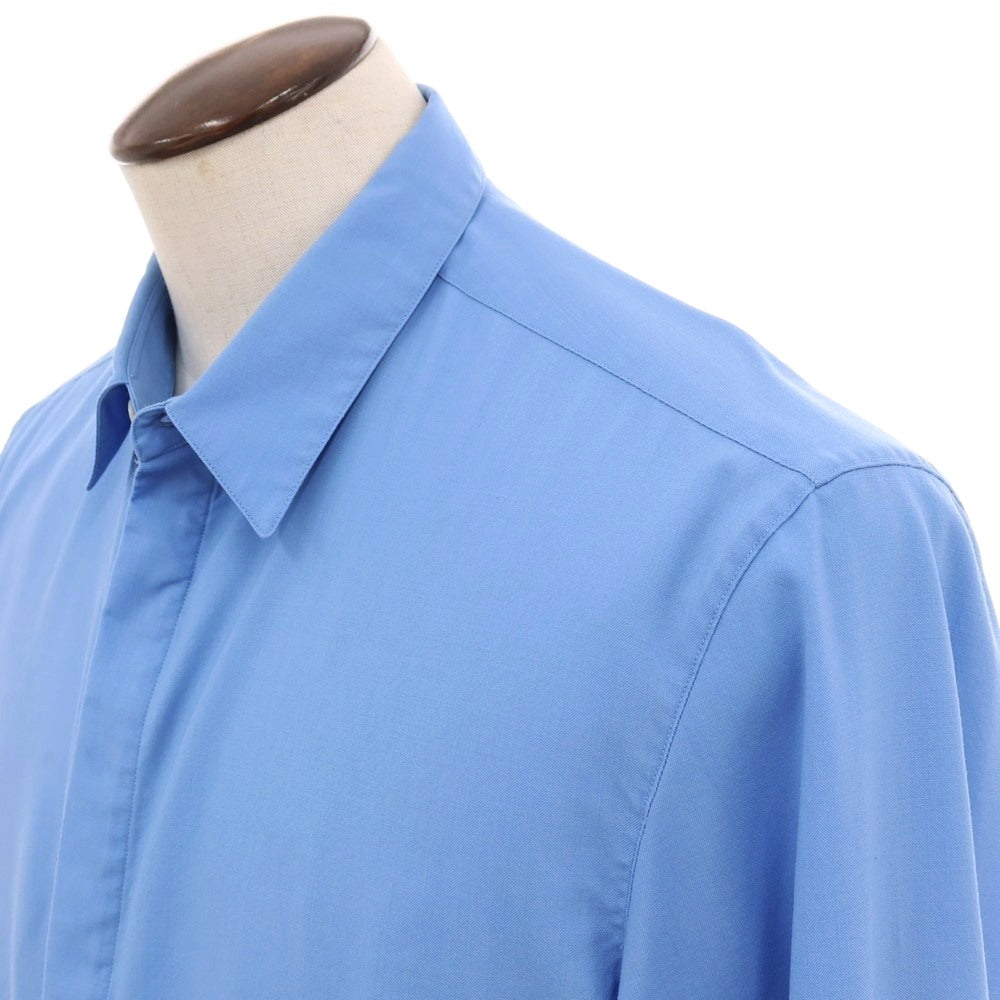 【中古】オーバーコート OVERCOAT ウール レギュラーカラー カジュアルシャツ ライトブルー【サイズ表記なし（XL位）】【 状態ランクC 】【 メンズ 】