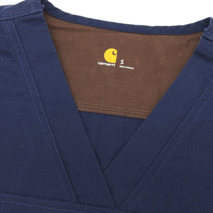 【中古】カーハート Carhartt リップストップ コットンポリエステル Vネック スクラブトップ 半袖カットソー ネイビー【サイズS】【 状態ランクB 】【 メンズ 】