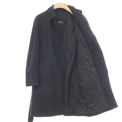 【中古】ヘルノ Herno ウールコットン ヘリンボーン 中綿入り ベルテッド ステンカラーコート ネイビーxブラック【サイズ44】【 状態ランクD 】【 メンズ 】