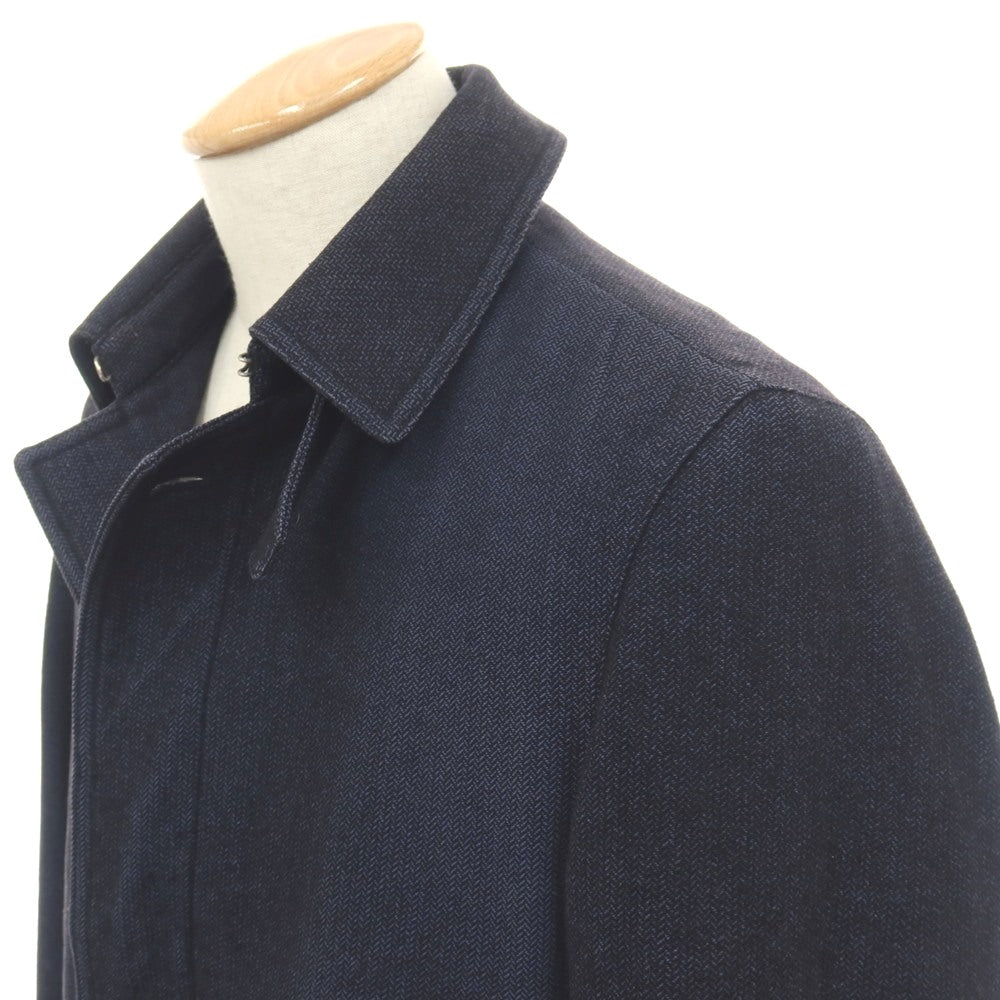 【中古】ヘルノ Herno ウールコットン ヘリンボーン 中綿入り ベルテッド ステンカラーコート ネイビーxブラック【サイズ44】【 状態ランクD 】【 メンズ 】