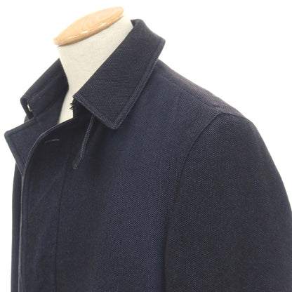 【中古】ヘルノ Herno ウールコットン ヘリンボーン 中綿入り ベルテッド ステンカラーコート ネイビーxブラック【サイズ44】【 状態ランクD 】【 メンズ 】