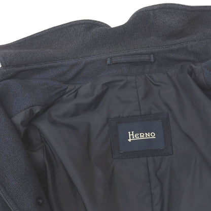 【中古】ヘルノ Herno ウールコットン ヘリンボーン 中綿入り ベルテッド ステンカラーコート ネイビーxブラック【サイズ44】【 状態ランクD 】【 メンズ 】