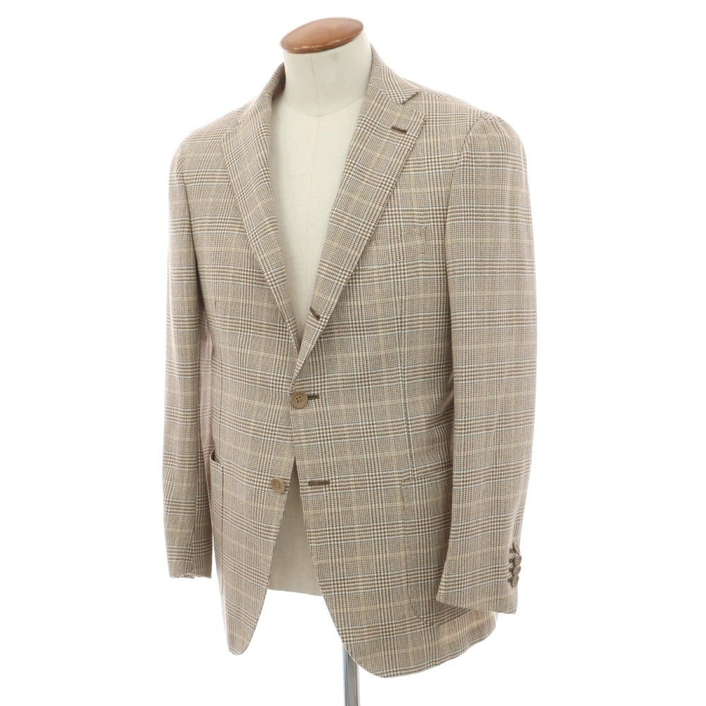 【中古】ルイジボレッリ ラグジュアリーヴィンテージ LUIGIBORRELLI LUXURY VINTAGE SORRENTO ウール チェック 3B テーラードジャケット ベージュxアッシュブラウン【サイズ46】【 状態ランクA 】【 メンズ 】