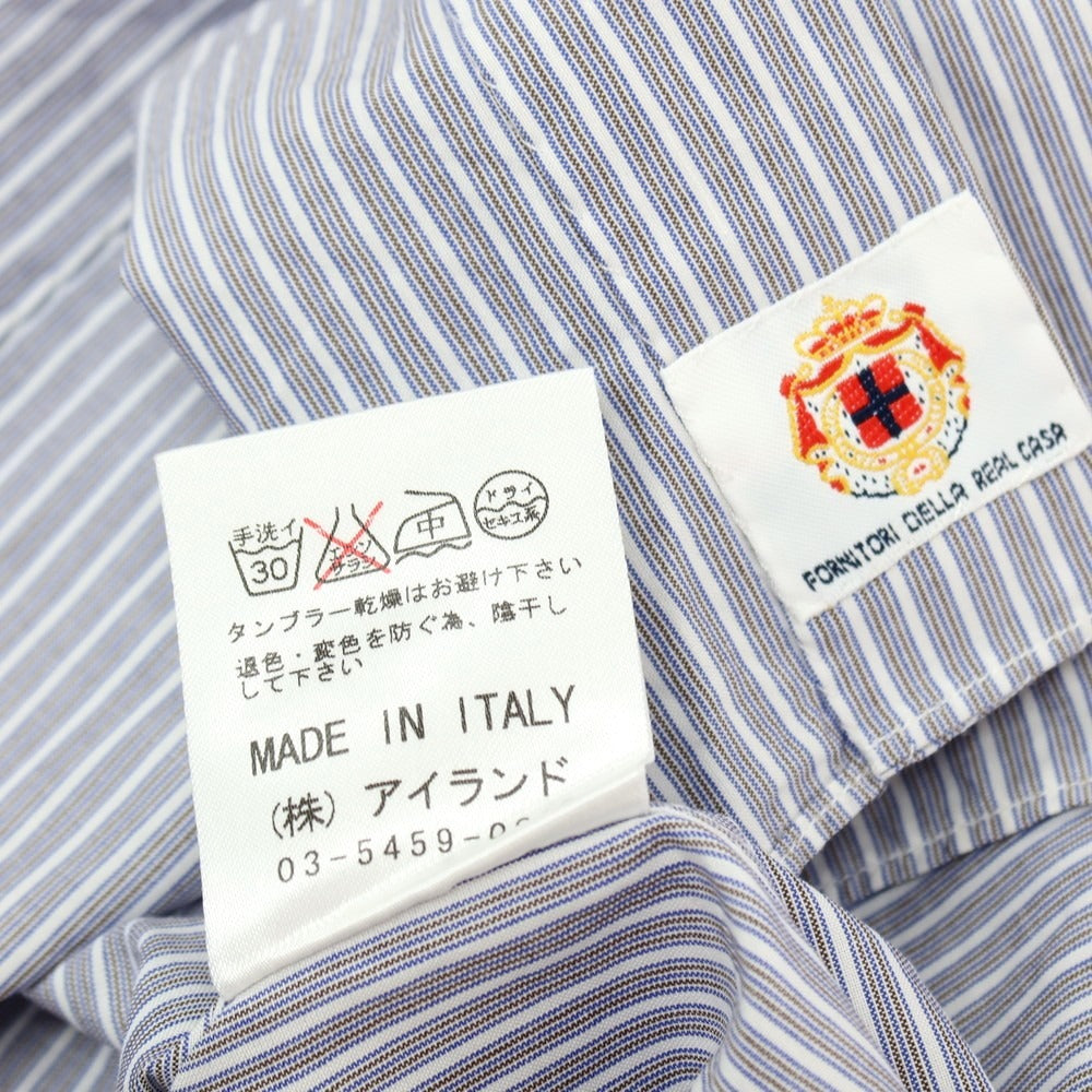 【中古】ルイジ ボレッリ Luigi Borrelli コットン ストライプ セミワイドカラー ドレスシャツ ブルーxホワイト【サイズ37】【 状態ランクC 】【 メンズ 】