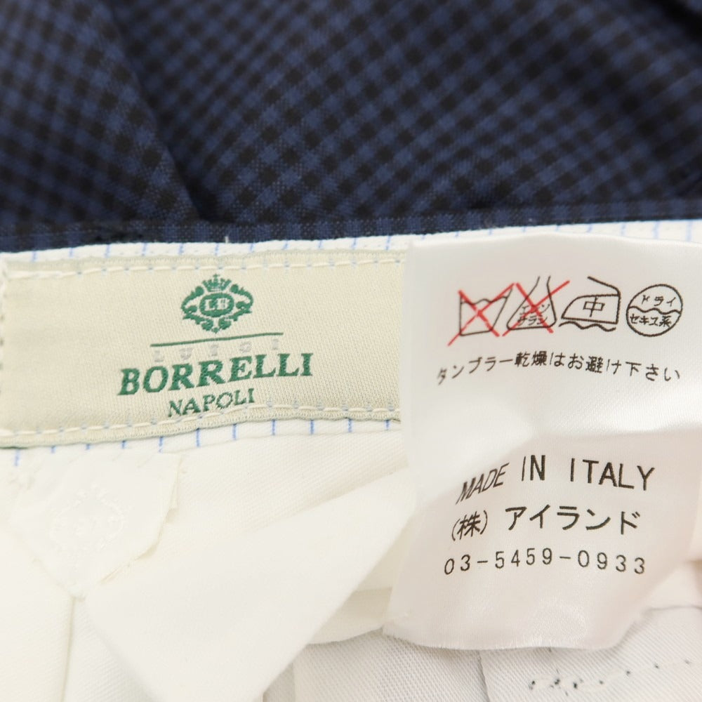 【中古】ルイジ ボレッリ Luigi Borrelli ウール チェック ドレススラックスパンツ ネイビー【サイズ44】【 状態ランクC 】【 メンズ 】