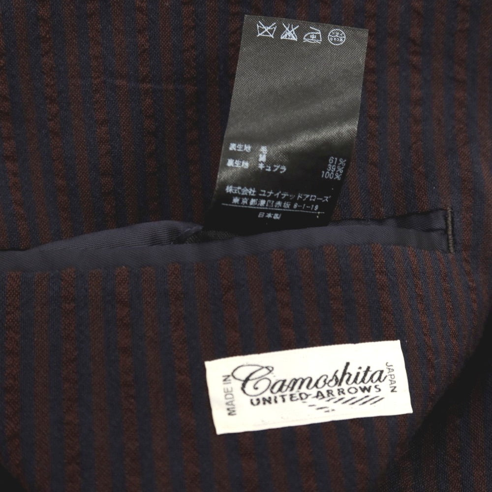 【中古】カモシタ camoshita ウールコットン サッカー ストライプ 3B カジュアルジャケット ブラウンxブラック【サイズ46】【 状態ランクC 】【 メンズ 】