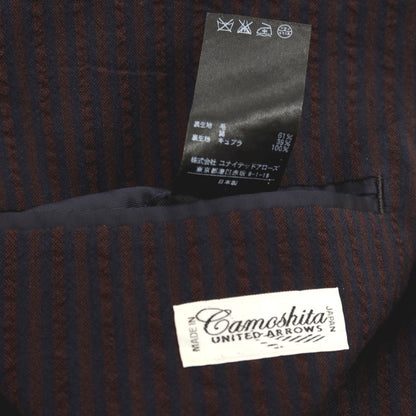 【中古】カモシタ camoshita ウールコットン サッカー ストライプ 3B カジュアルジャケット ブラウンxブラック【サイズ46】【 状態ランクC 】【 メンズ 】